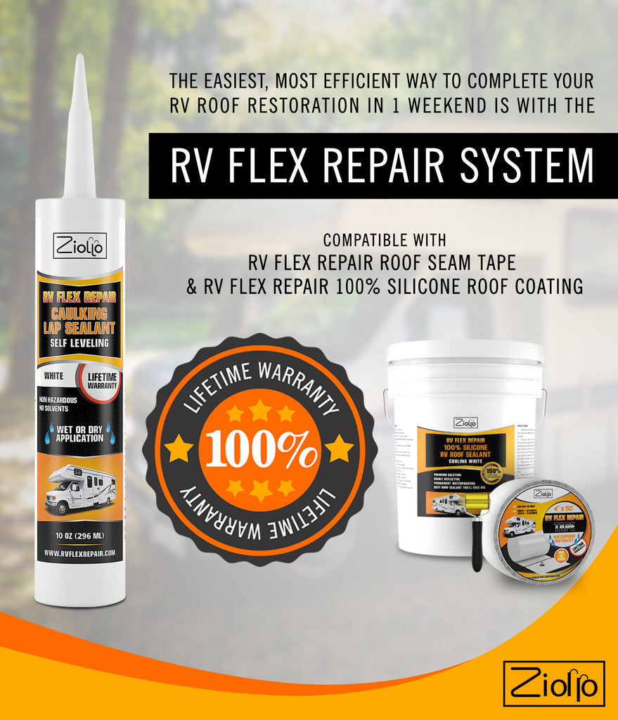 RV Flex Repair Camper Roof Sealant Coating Repair Restoration Kit Up to 40 Foot RV Roof Kit / White